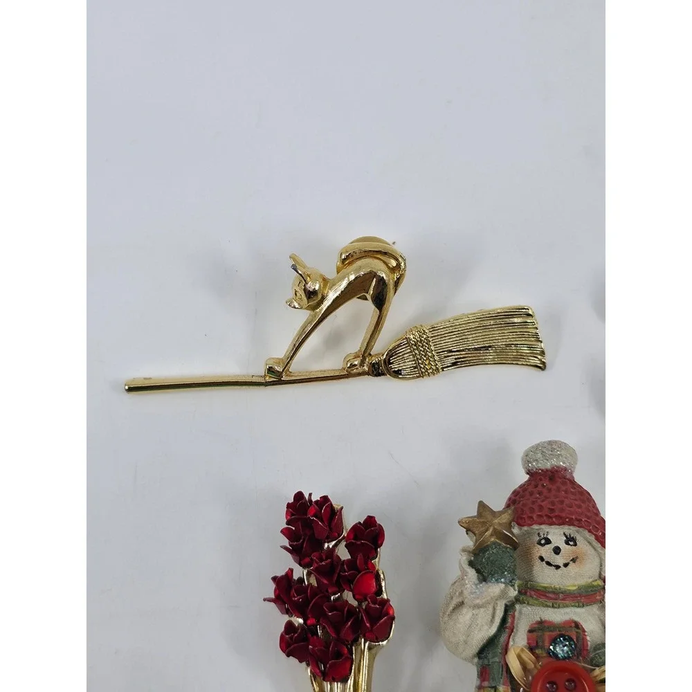 Vintage‎ Brooch Pin Lot Gold Tone Rhinestone Enamel Christmas Halloween 11pc